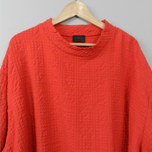 Q Neel Mock Neck Waffle Blouse Cajun Red Sz 18 Textured Knit Dolman Tunic Top - Picture 10 of 10